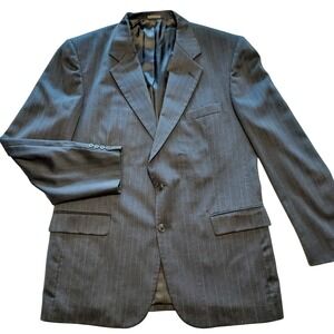 Stafford Traveler Plus 44 L Gray Pinstripe Wool Blend Two‎ Button Blazer Jacket